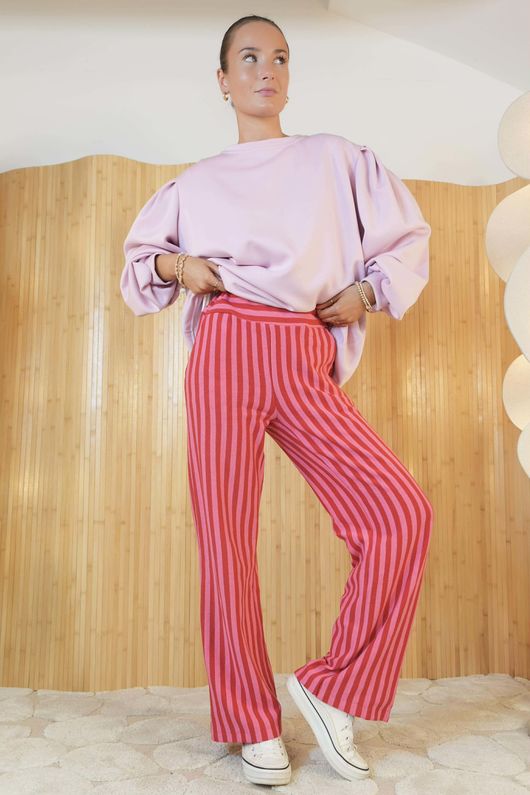 Shoreditch Stripe Lounge Flare Trouser Hot Pink & Red /5=